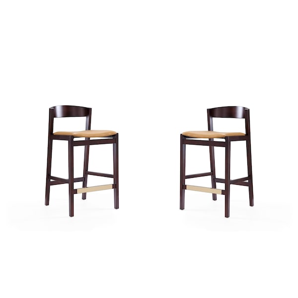 Manhattan Comfort Klismos Counter Stool in Camel and Dark Walnut (Set of 2) 2-CS007-CL - main